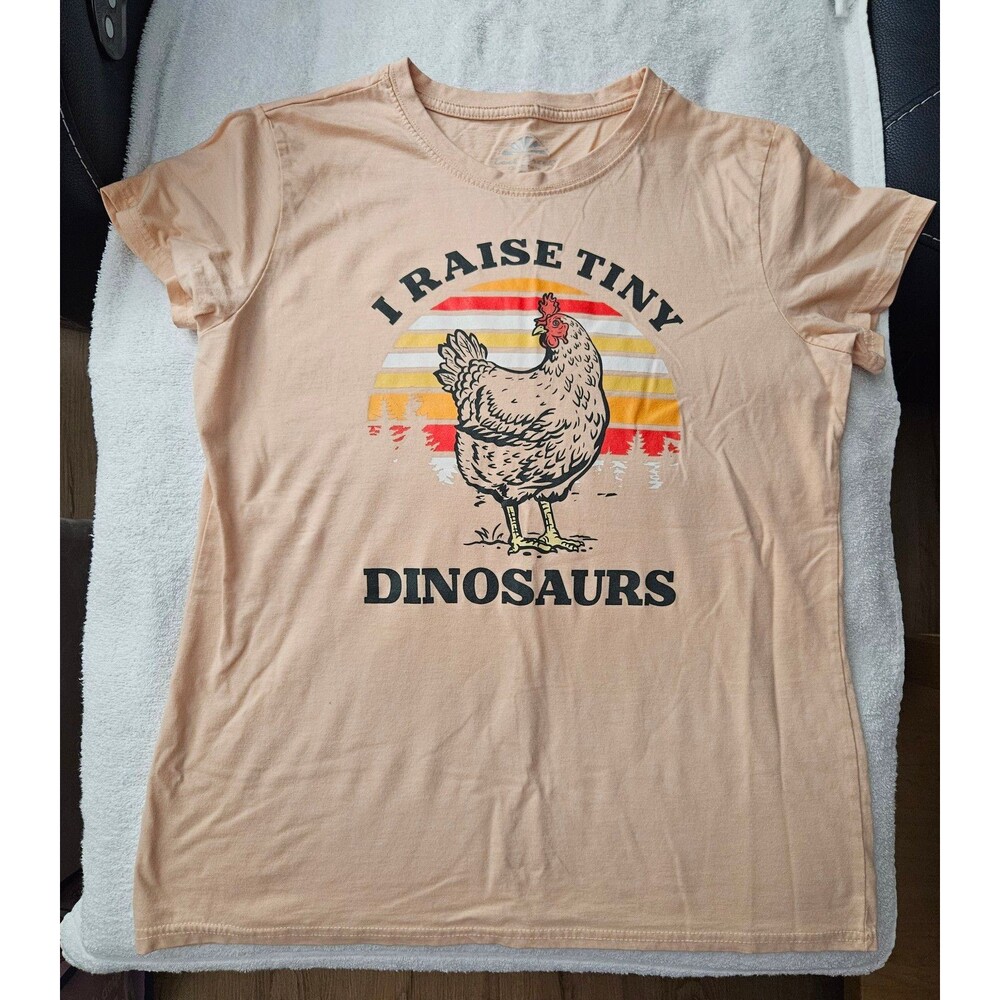 Lost Creek Outfitters Chicken Shirt Womens I Raise Tiny Dinosaurs Peach Tee